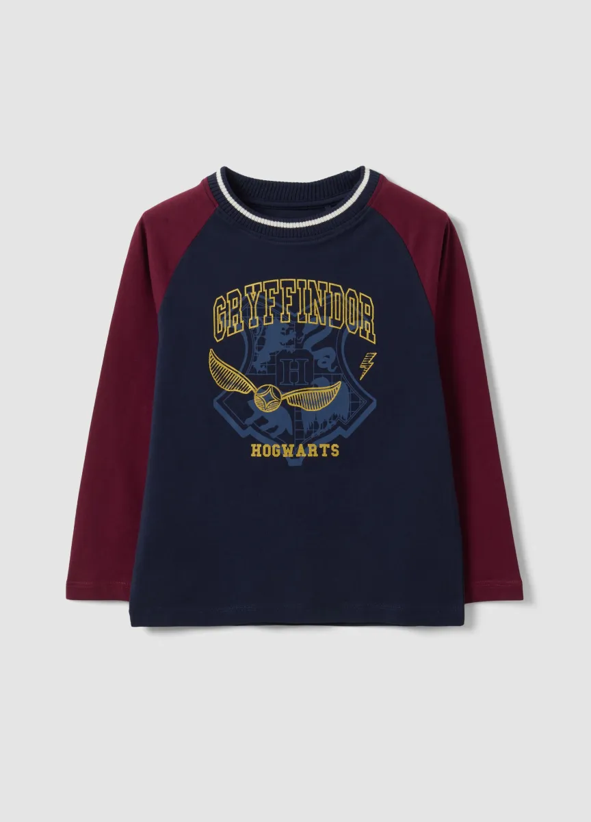 T-shirt blu in puro cotone con girocollo con stampa Harry Potter