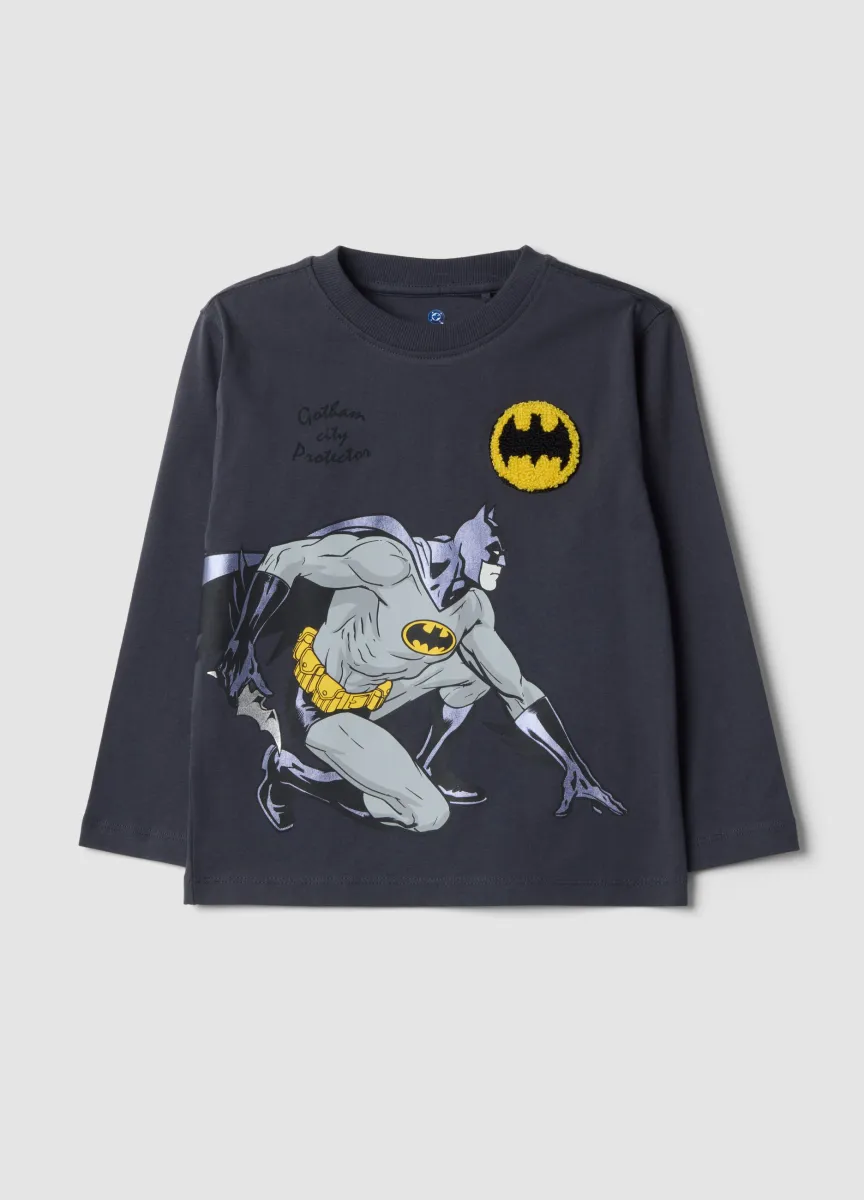T-shirt blu in puro cotone con stampa Batman over fit