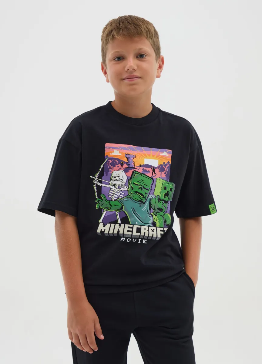 T-shirt da ragazzo in puro cotone nero over