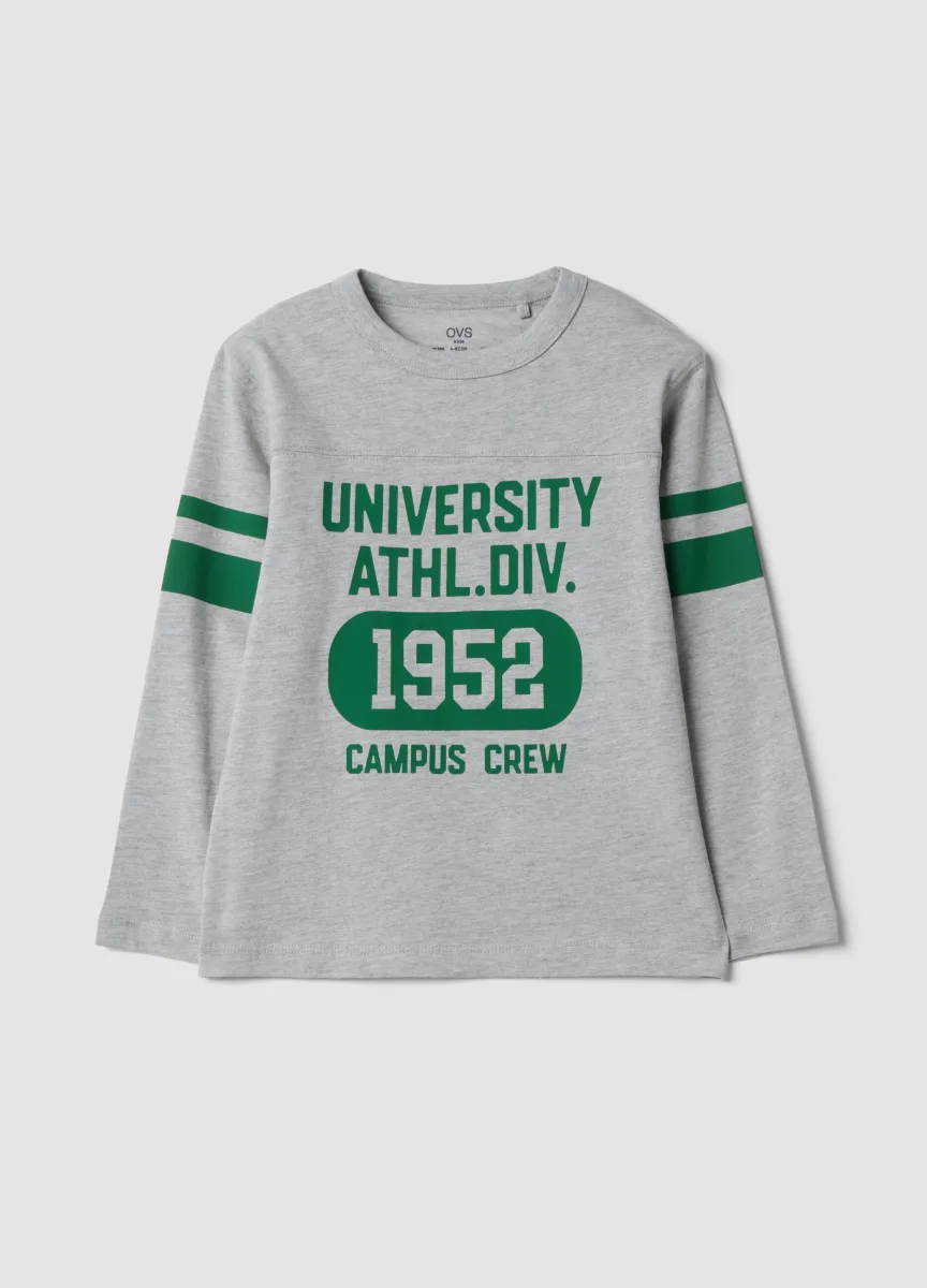 T-shirt grigia in puro cotone con girocollo