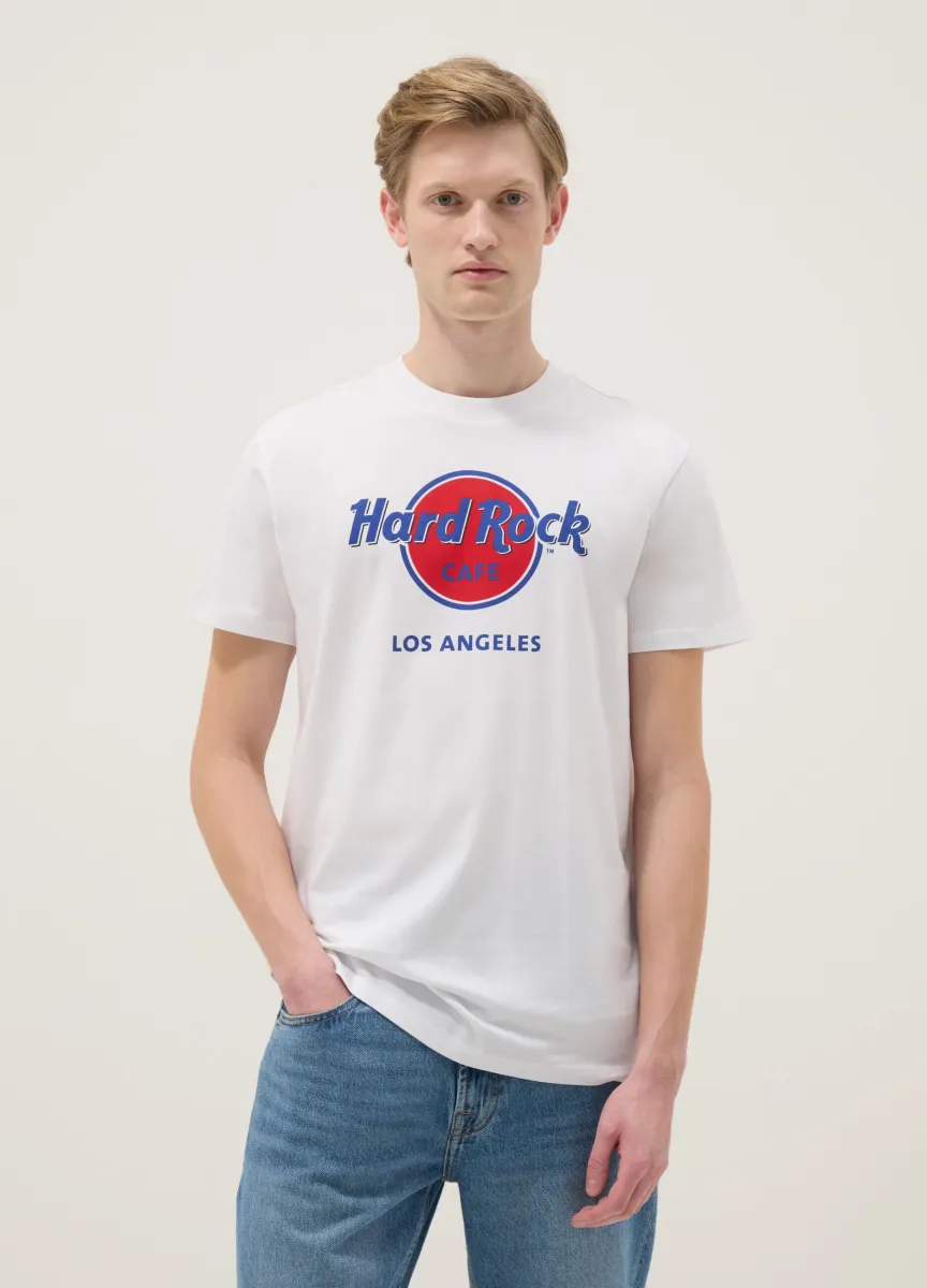 T-shirt in puro cotone bianco regular fit con logo Hard Rock Cafe