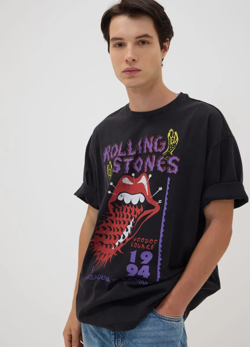 T-shirt nera in puro cotone con stampa Rolling Stones