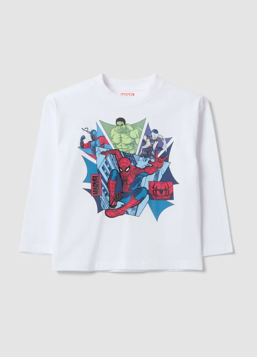 T-shirt over bianca in puro cotone con stampa MARVEL Spider-Man per bambino