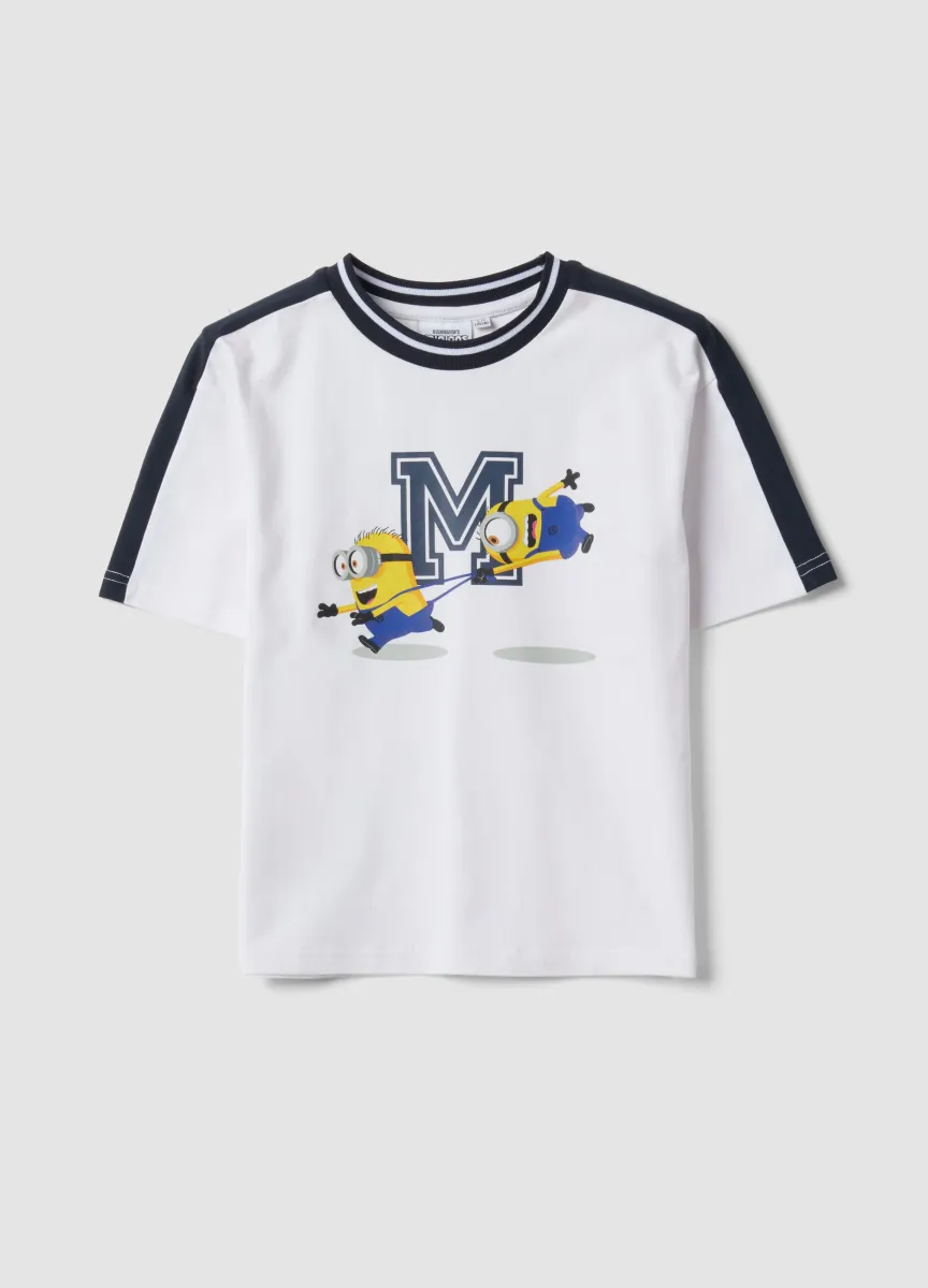 T-shirt over fit bianca in cotone elasticizzato con stampa Minions per bambino