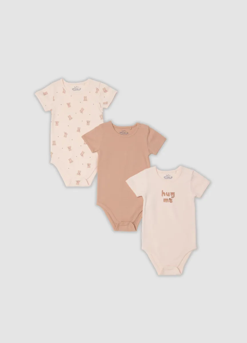 Tripack body rosa in puro cotone organico per neonata e bimba