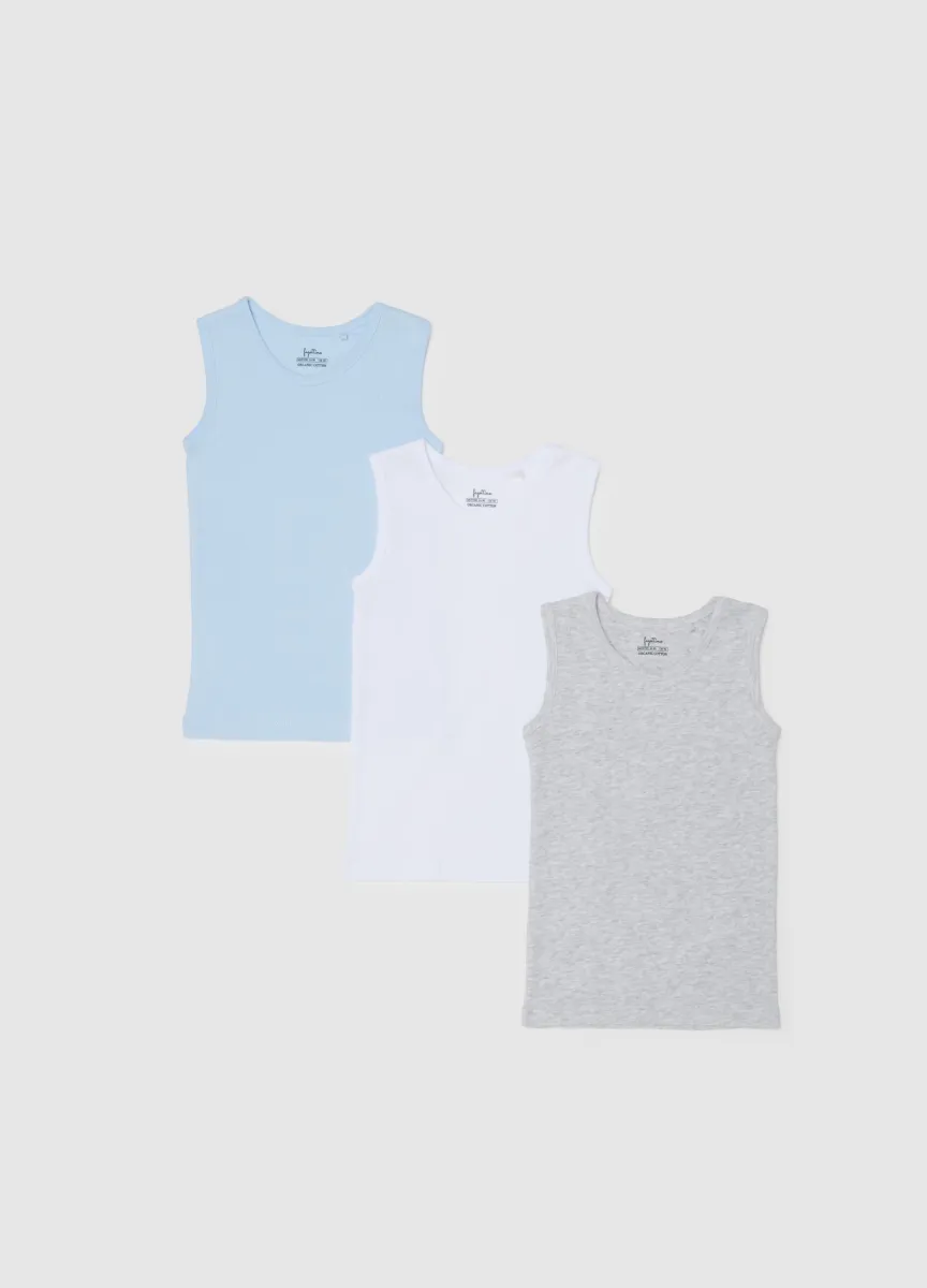 Tripack canottiere multicolor da neonato in puro cotone