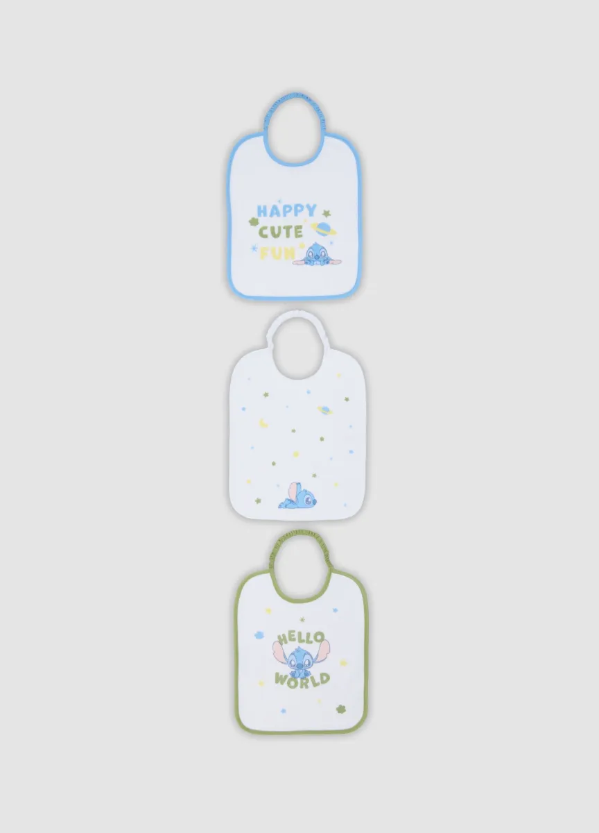 Tripack di bavaglini bianchi in misto cotone organico con stampe Lilo & Stitch