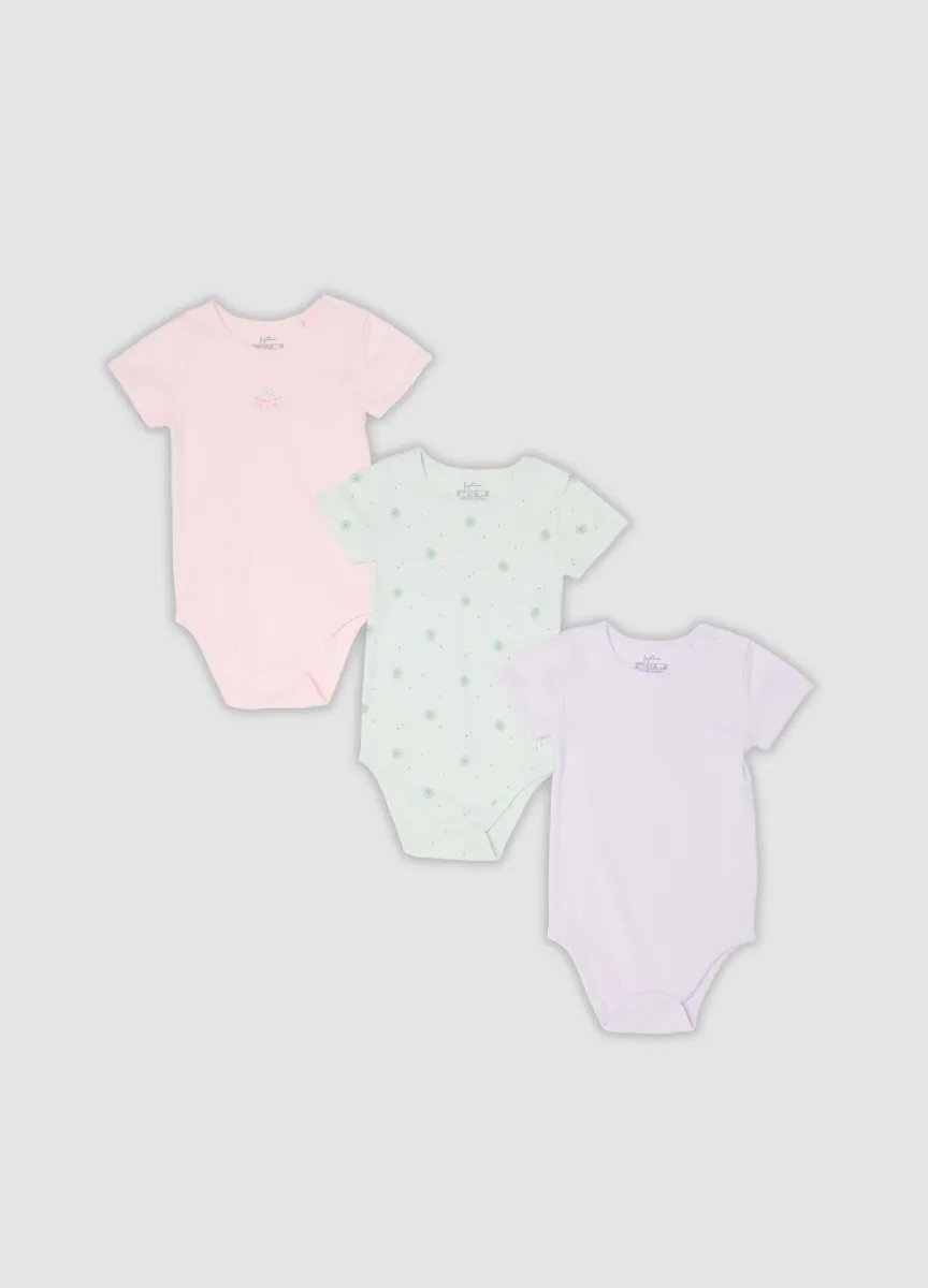 Tripack di body multicolor in cotone organico per neonata e bimba