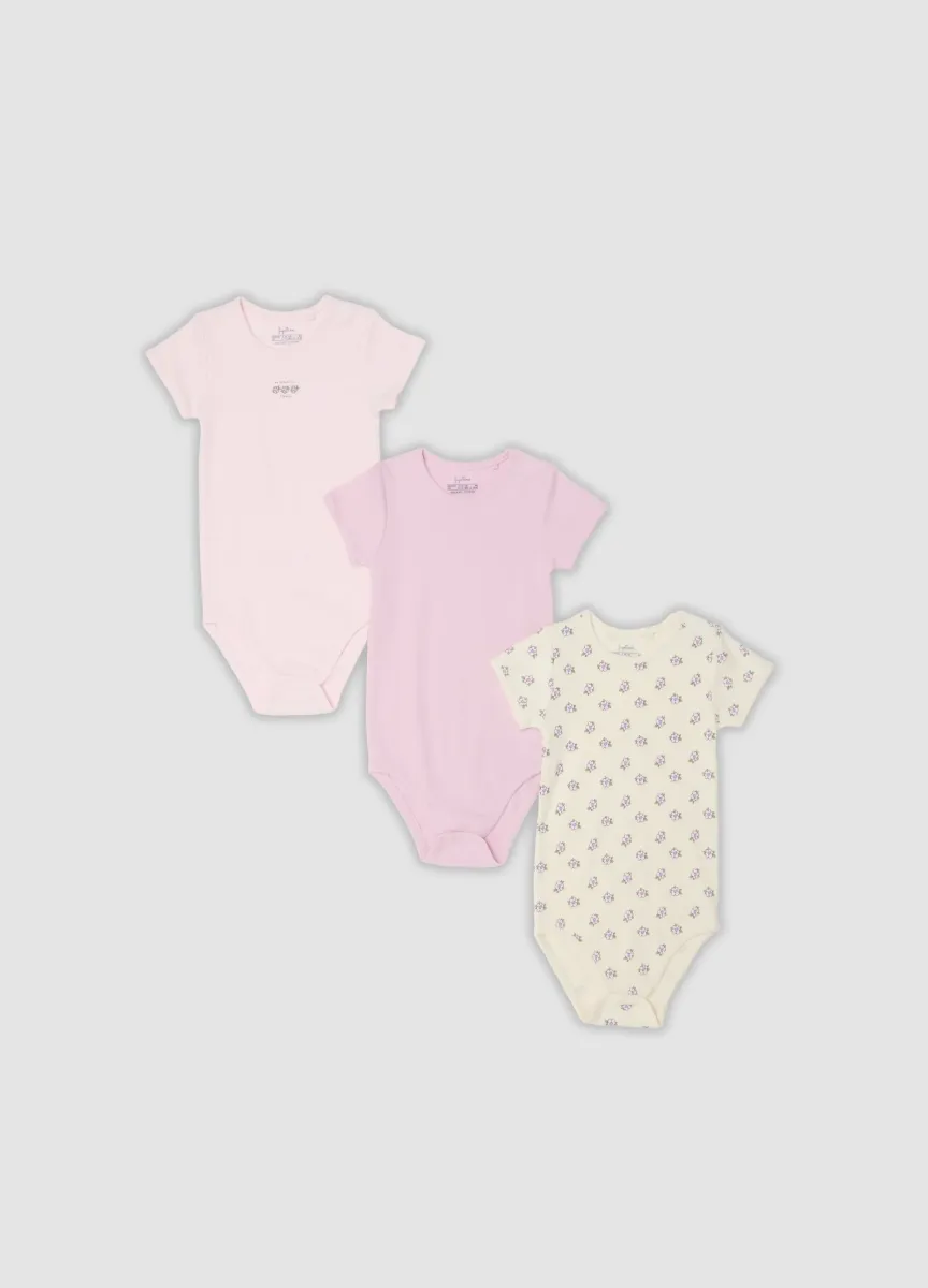 Tripack di body multicolor in cotone organico per neonata e bimba