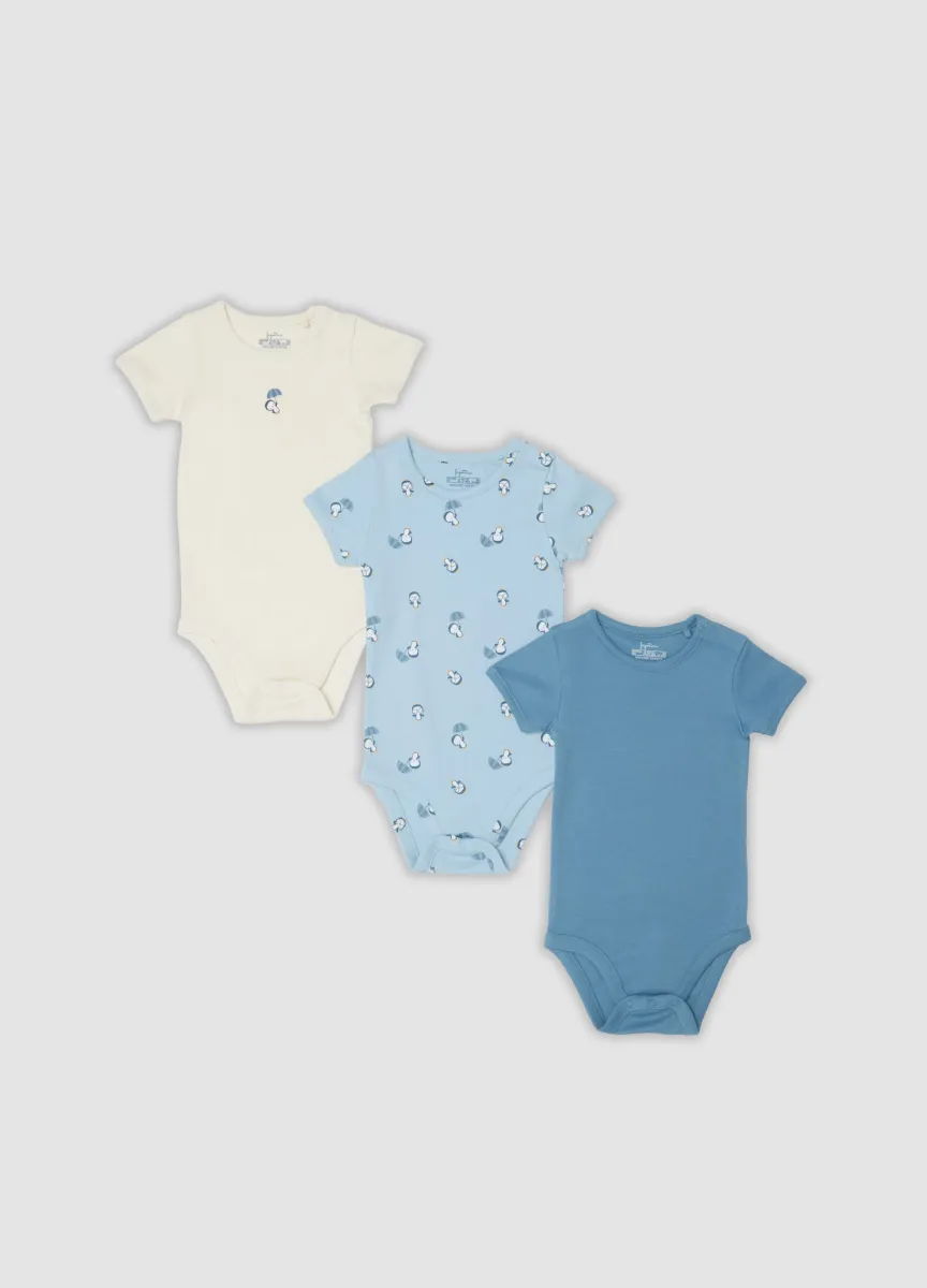 Tripack di body multicolor in cotone organico per neonati e bimbi