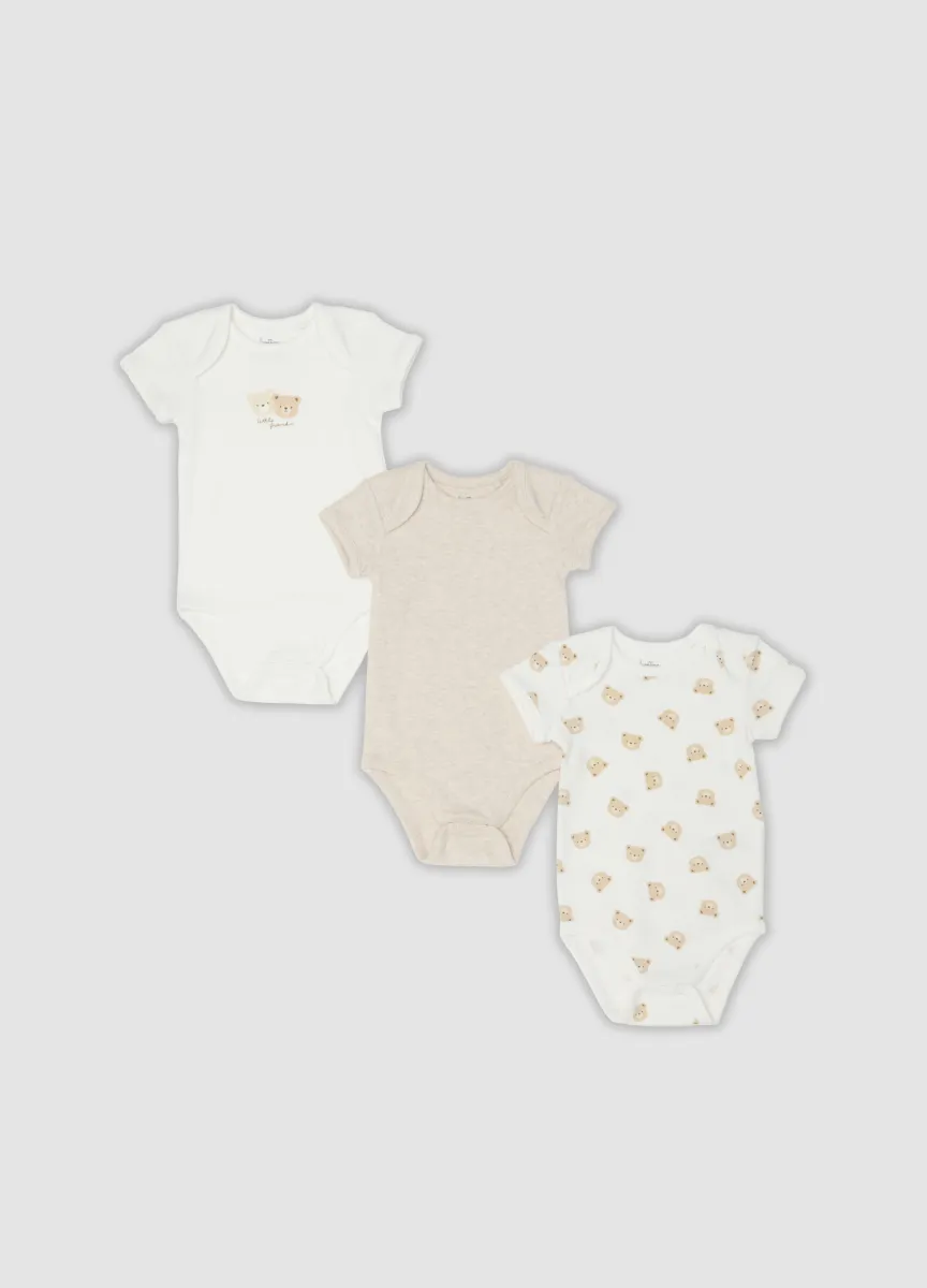 Tripack di body multicolor in puro cotone organico a maniche corte