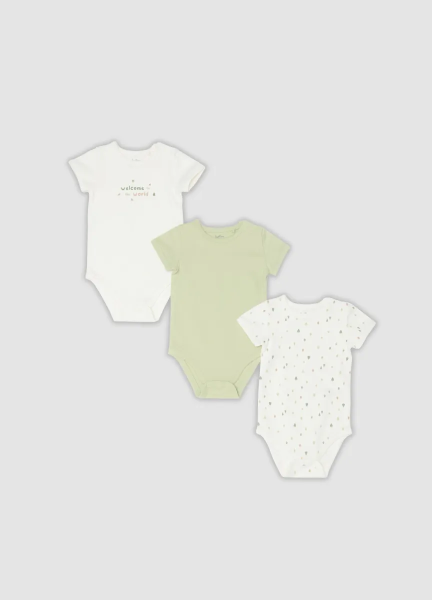 Tripack di body multicolor in puro cotone organico con stampa per neonato