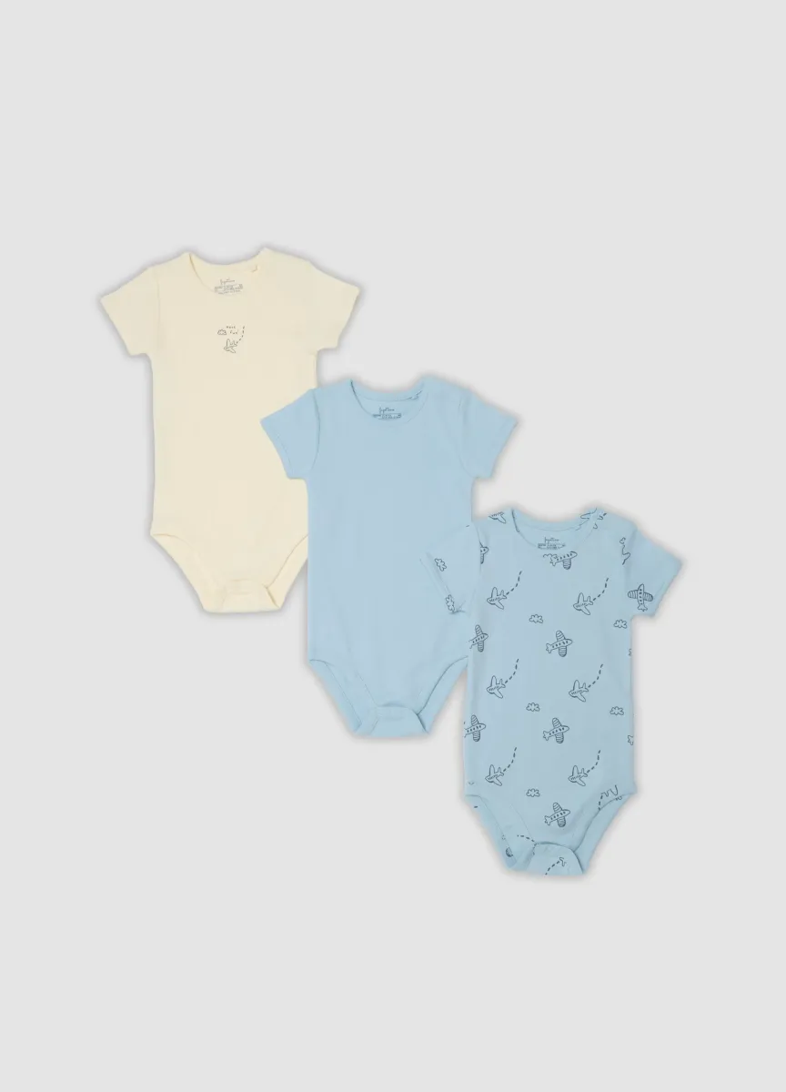 Tripack di body multicolor in puro cotone organico per neonato