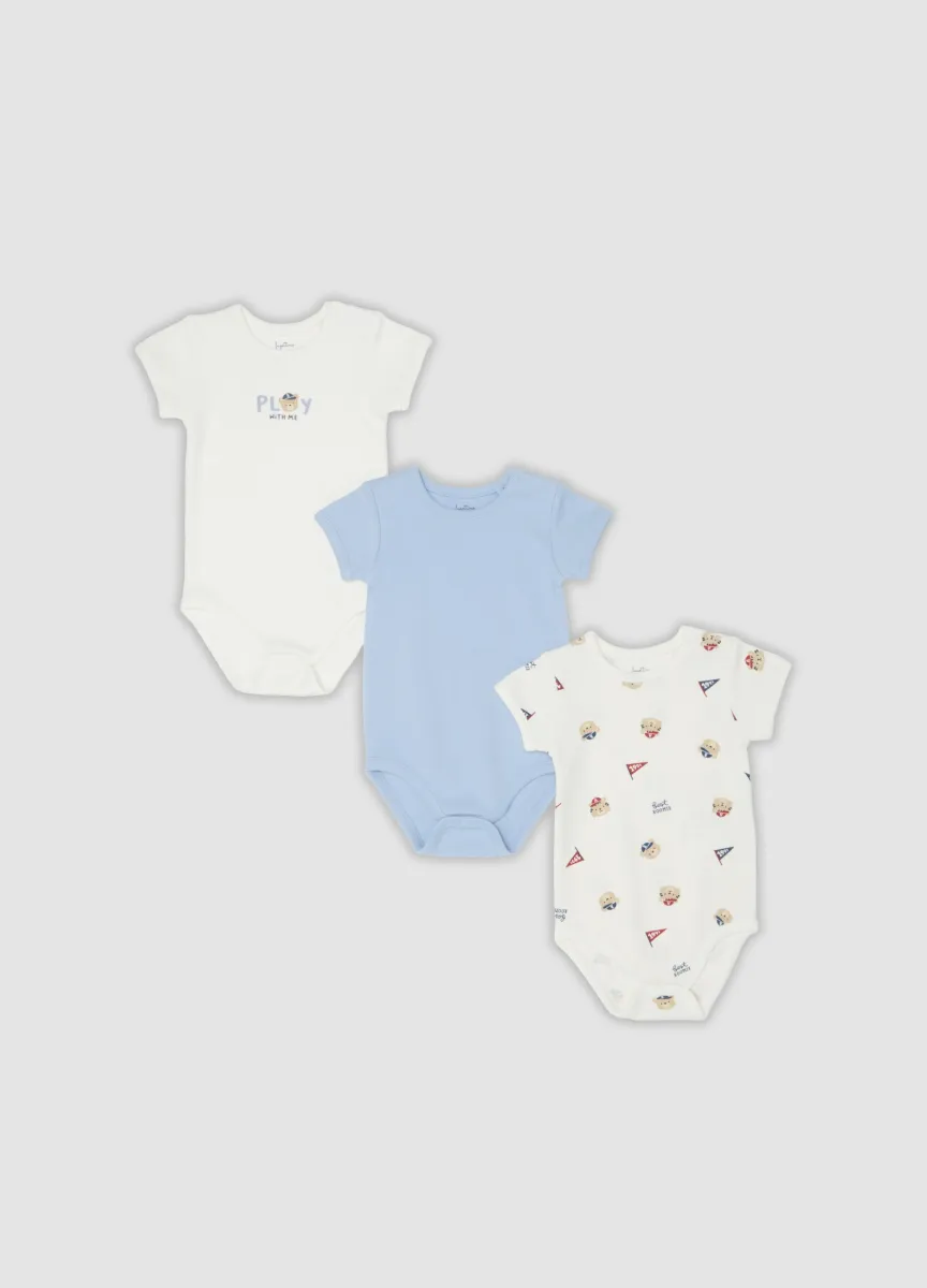 Tripack di body multicolor in puro cotone organico per neonato e bimbo