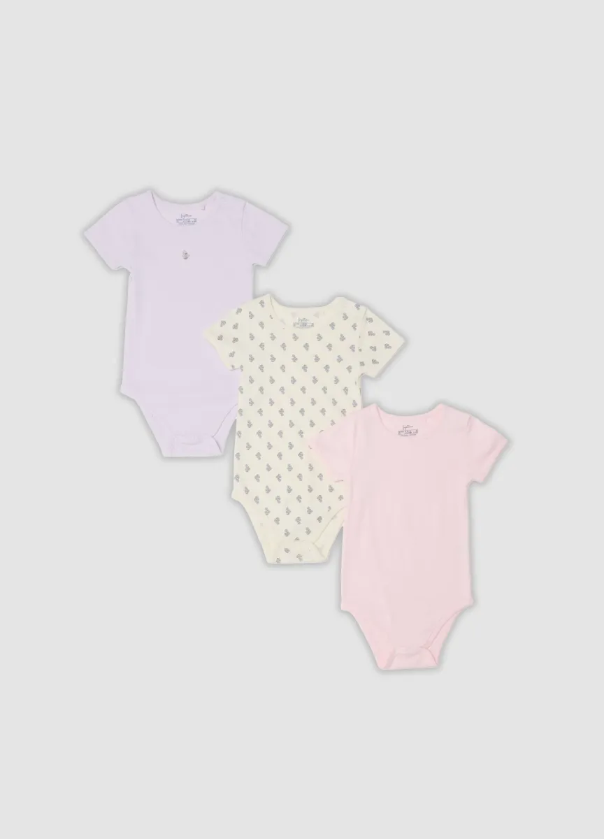 Tripack di body multicolor in puro cotone organico per neonata e bimba