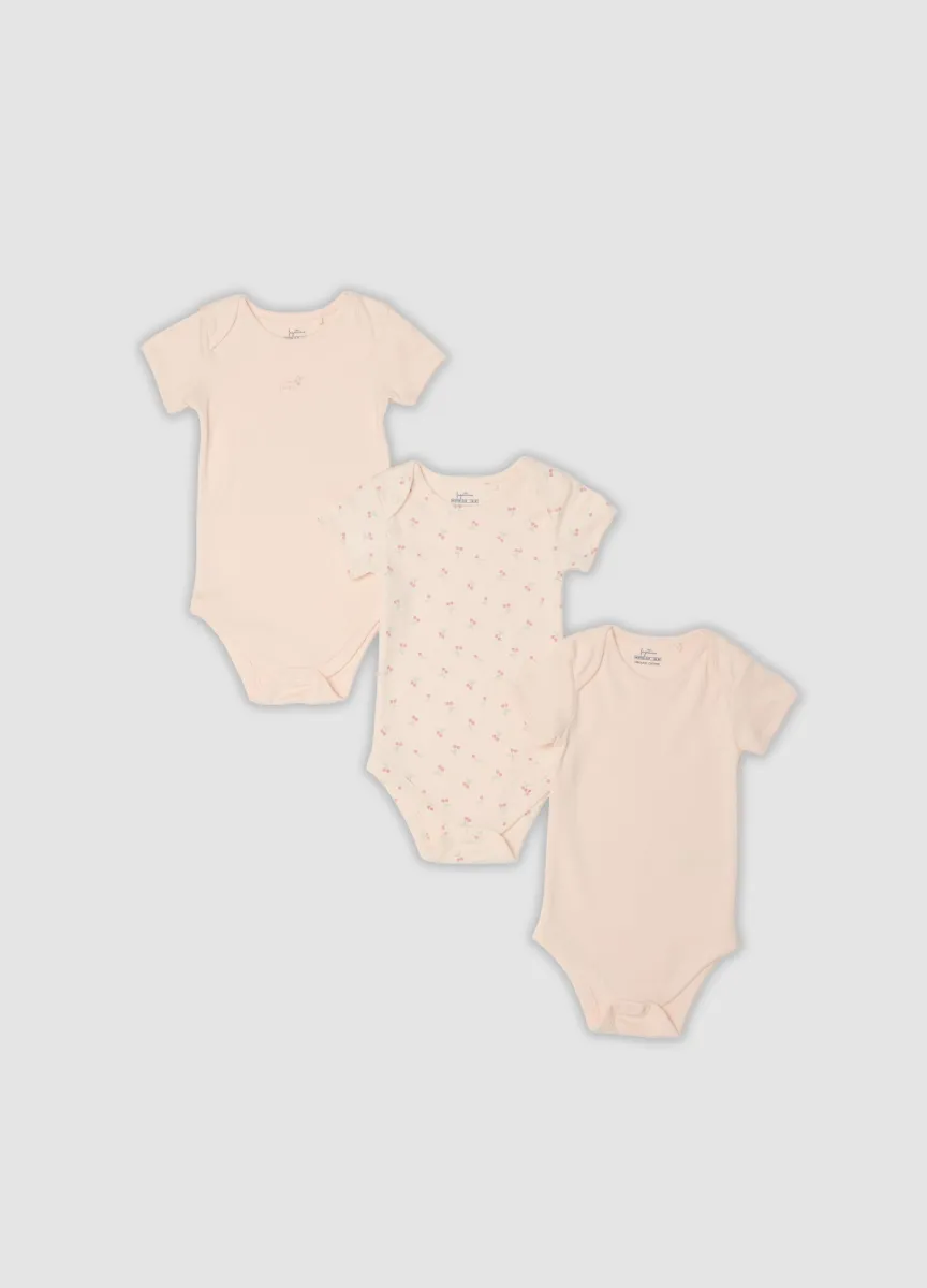 Tripack di body rosa in cotone organico a maniche corte per neonata e bimba