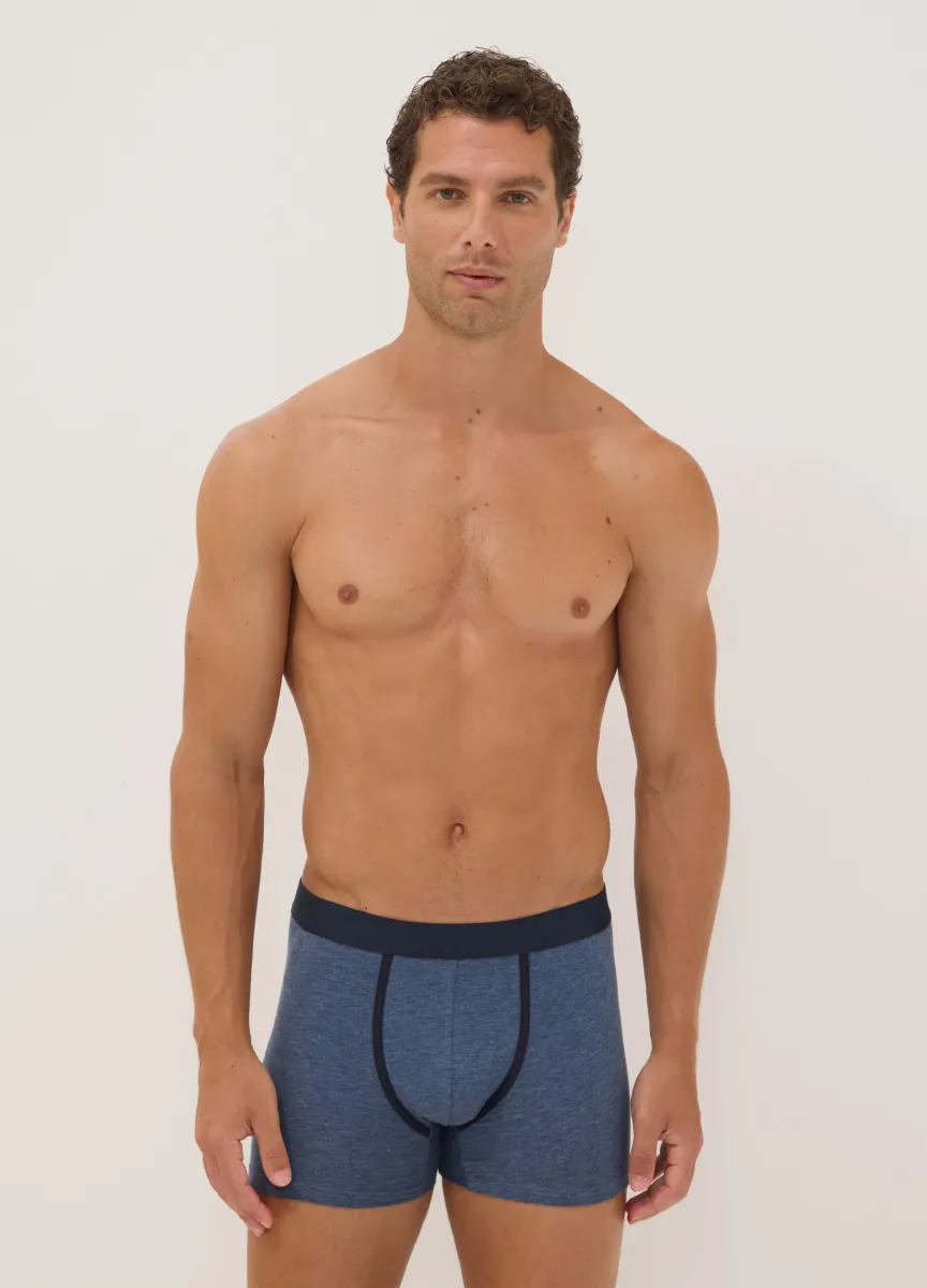 Tripack di boxer midi blu e neri in cotone organico elasticizzato