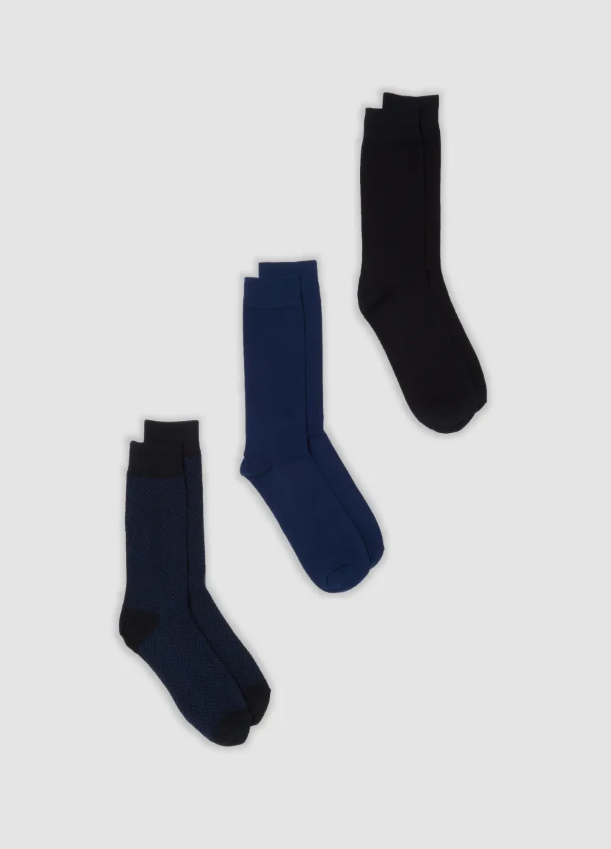Tripack di calze midi blu in cotone organico elasticizzato
