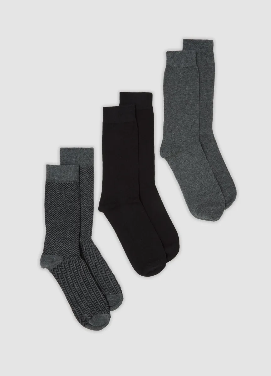 Tripack di calze midi grigie in cotone organico elasticizzato