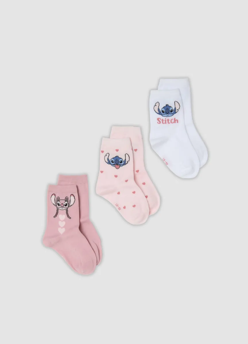 Tripack di calze midi in cotone organico elasticizzato con stampa Stitch