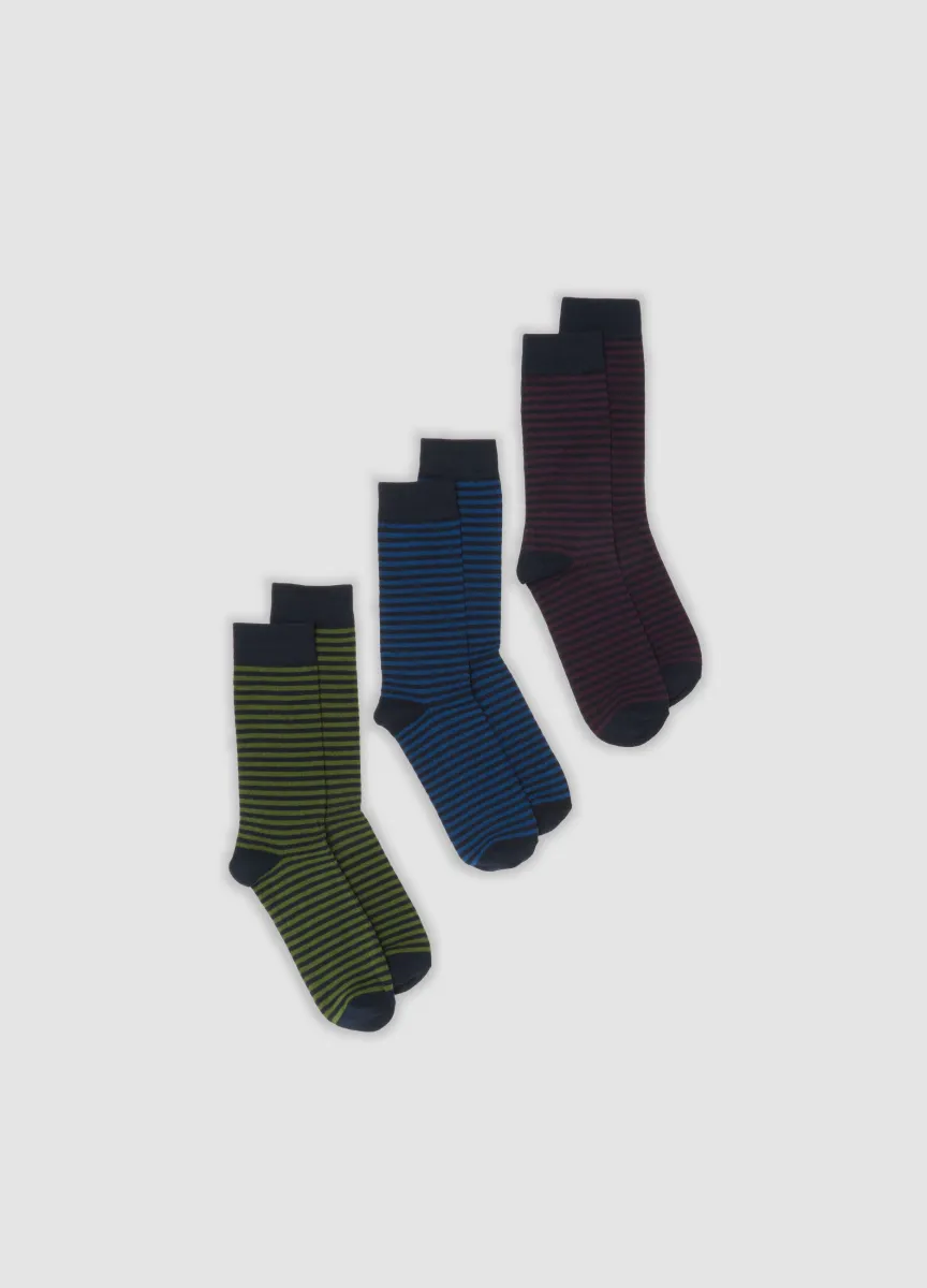 Tripack di calze midi multicolor in cotone organico elasticizzato