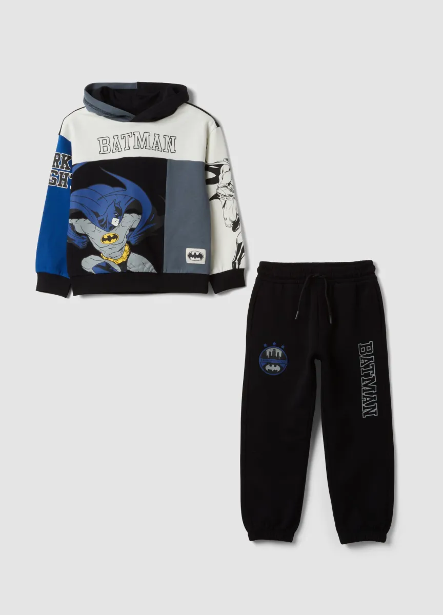 Tuta blu in puro cotone con cappuccio e stampa Batman
