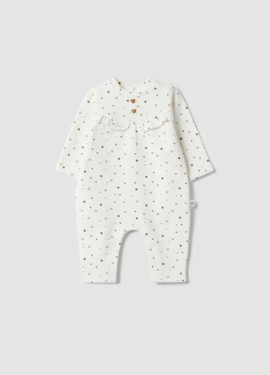 Tutina bianca in puro cotone organico a pois