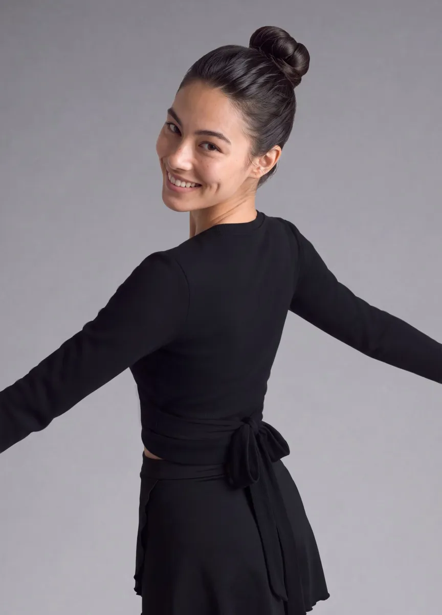 Wrap top nero in cotone elasticizzato a costine ALTAVIA STUDIO