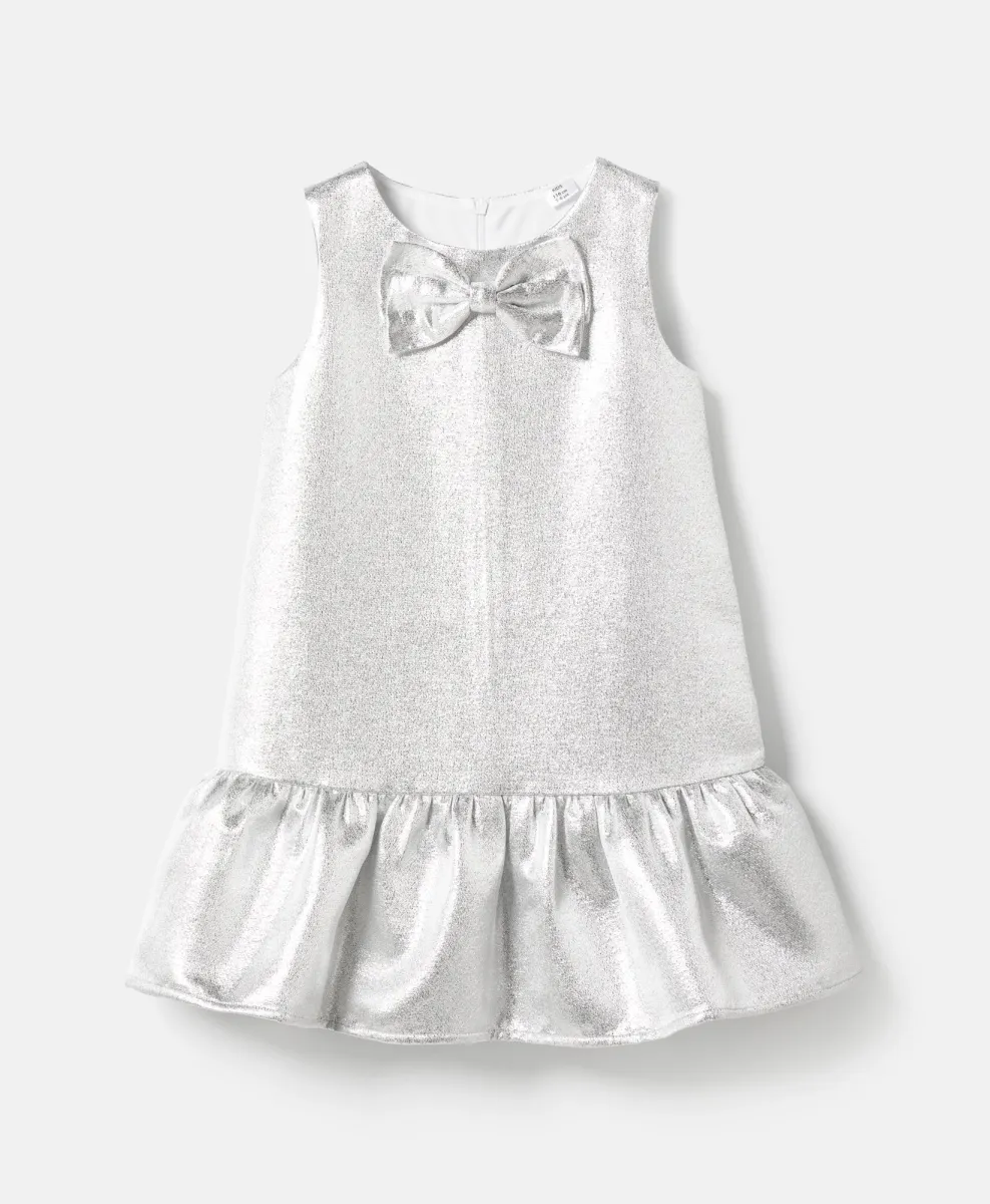 Abito argentato da bambina con fiocco