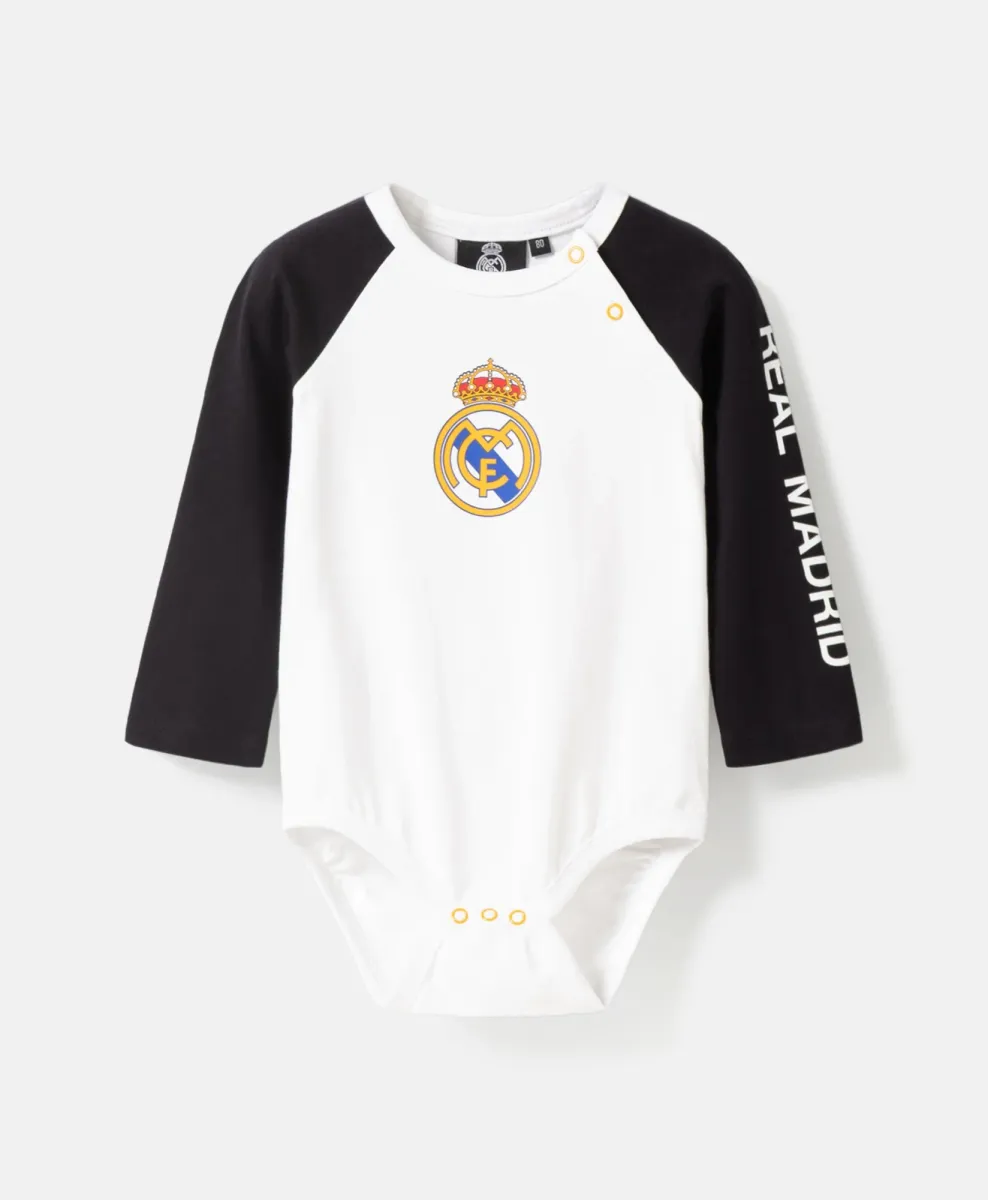 Body da neonato a maniche lunghe Real Madrid in 100% cotone