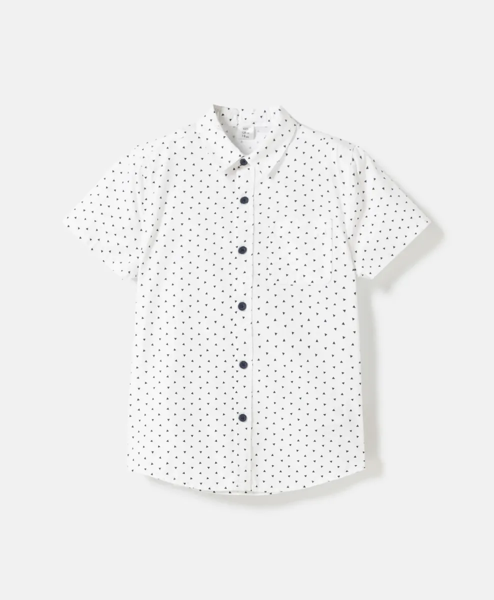 Camicia da bambino a maniche corte con stampa micro, 100% cotone
