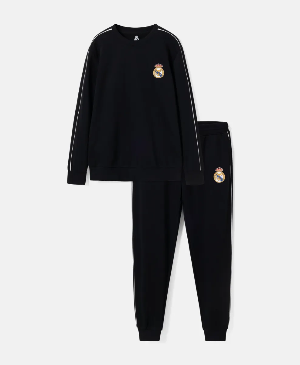 Completo da casa Real Madrid da uomo con felpa, pantaloni e sottile banda laterale