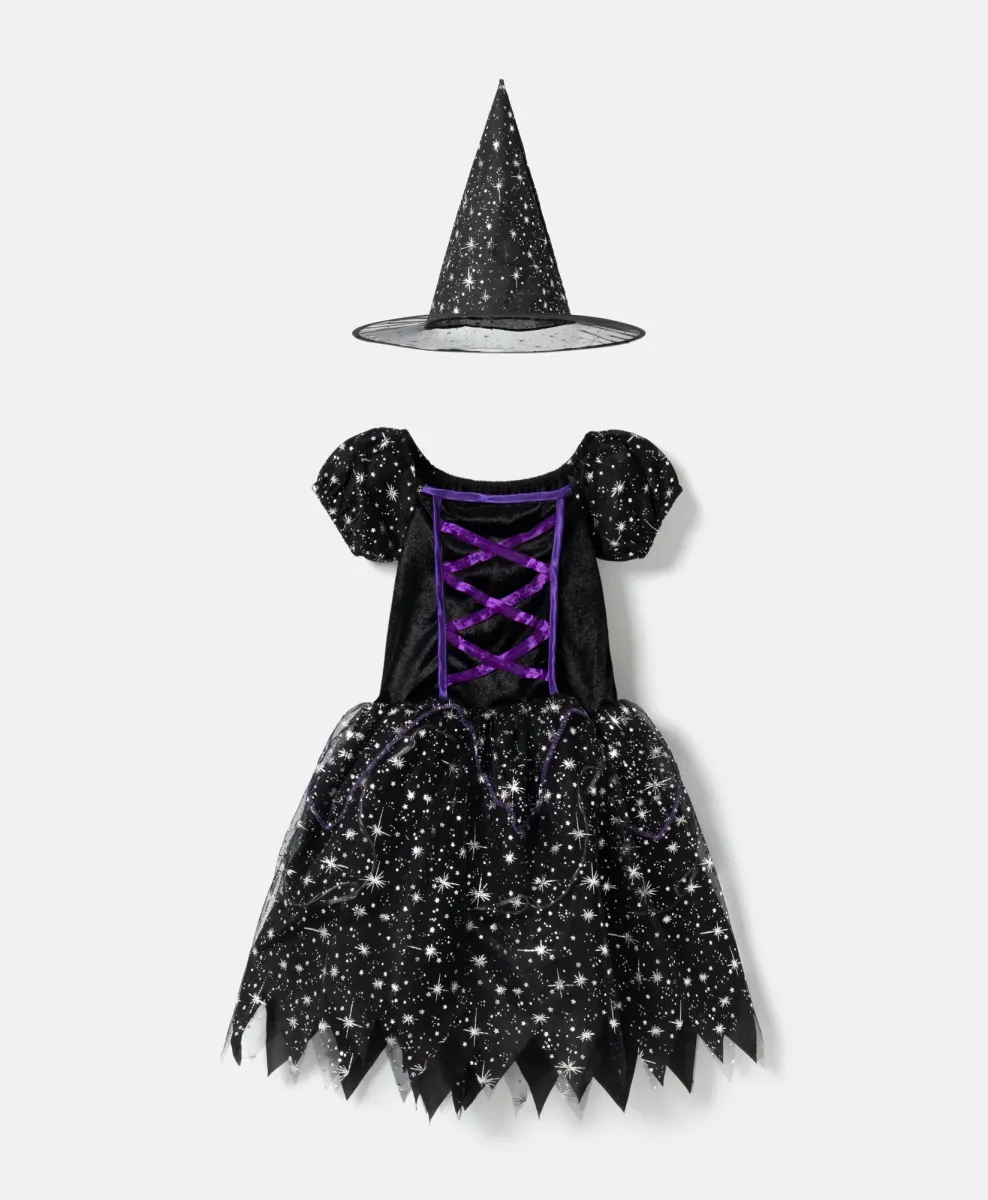 Costume da strega con LED da bambina per Halloween