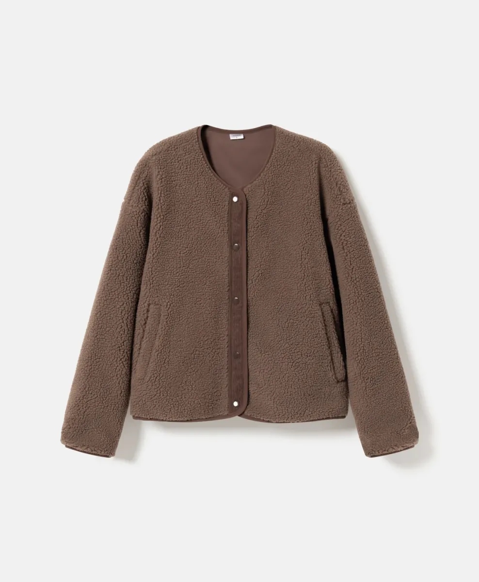 Giacca da donna in sherpa con bordi a contrasto