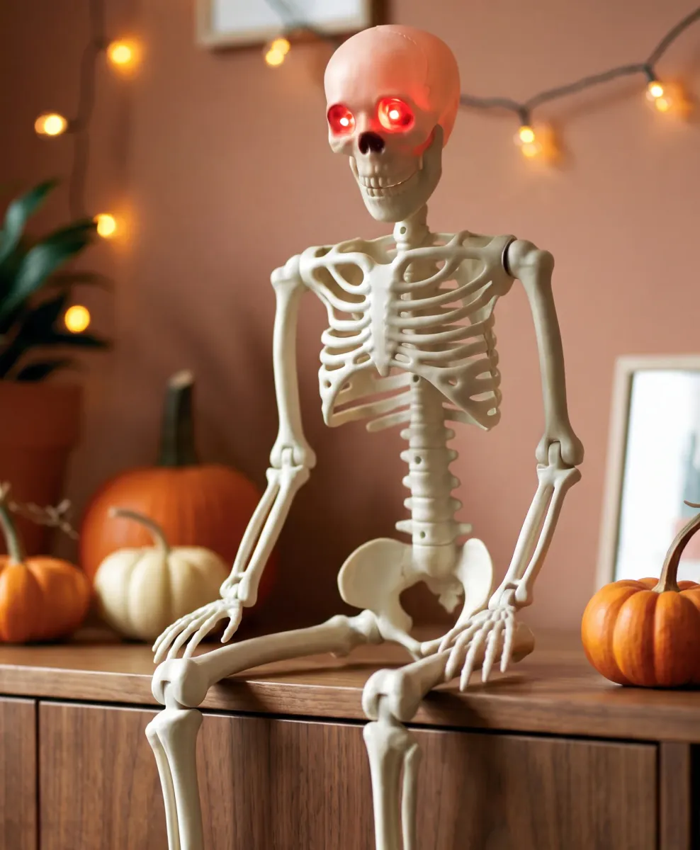 Grande scheletro di Halloween decorativo con occhi che si illuminano