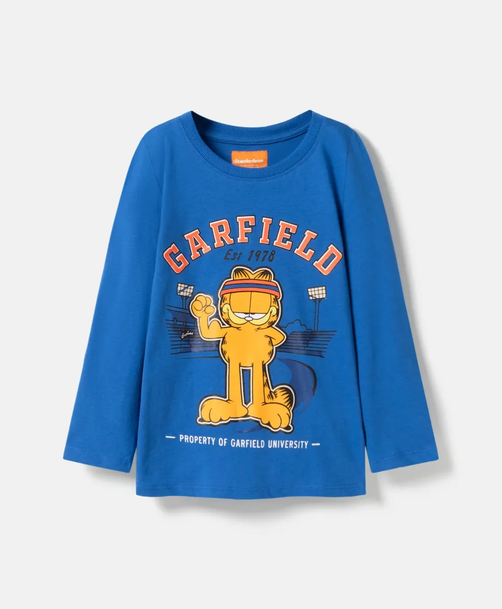 Maglietta da bambino blu a maniche lunghe Garfield in 100% cotone