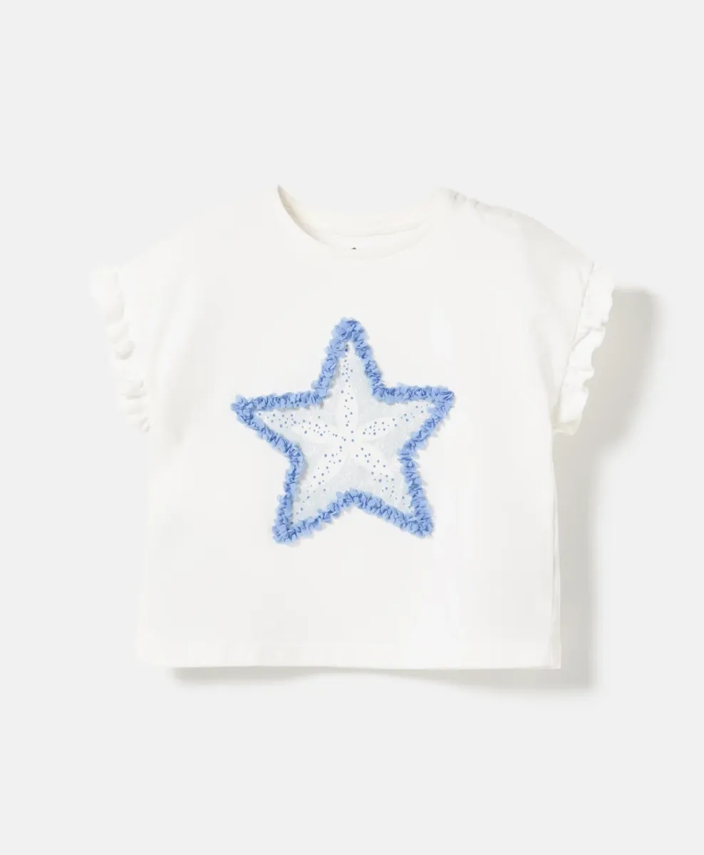 Maglietta neonato con stella marina in chiffon 100% cotone