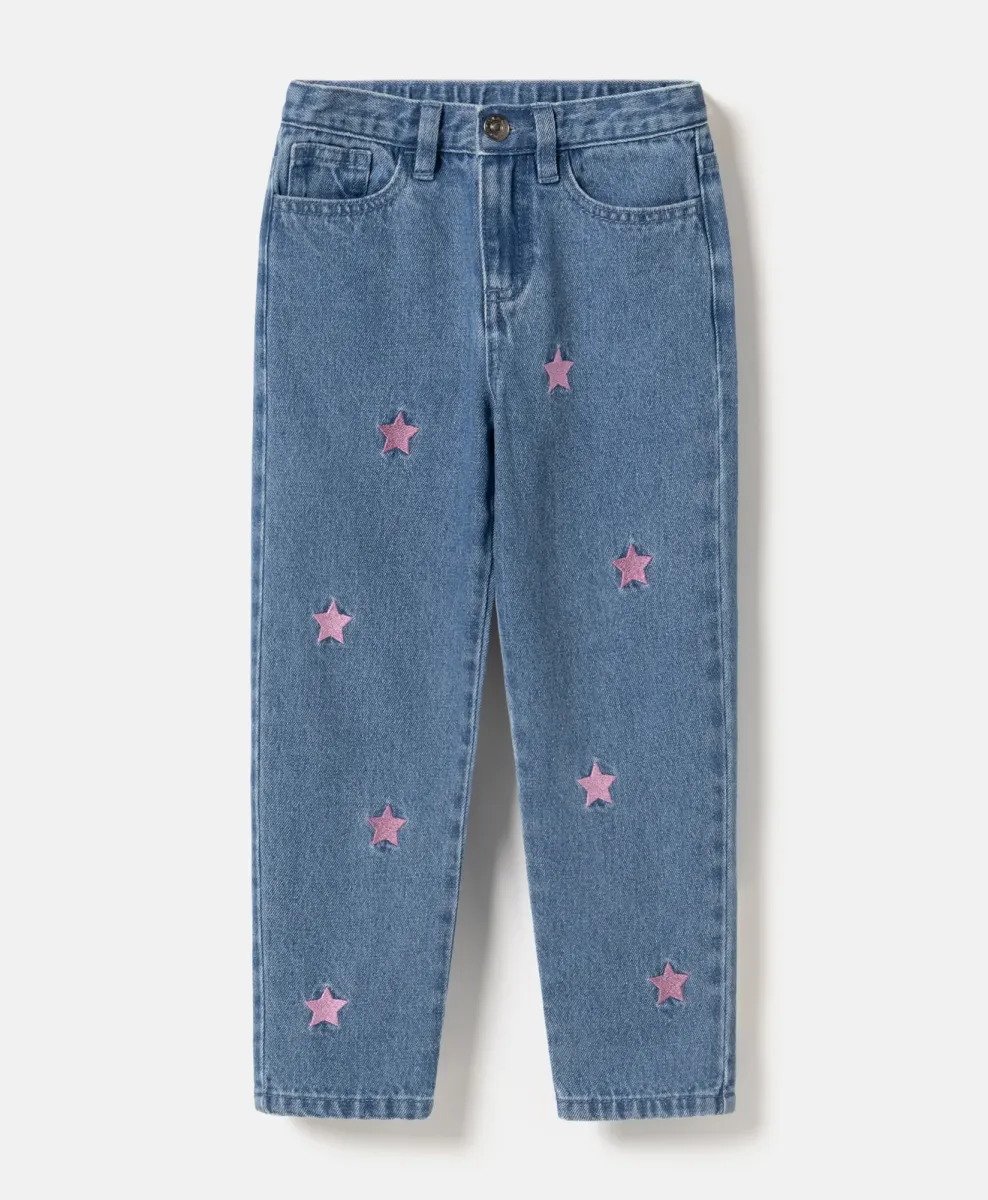Pantaloni jeans da bambina con stelline in 100% cotone