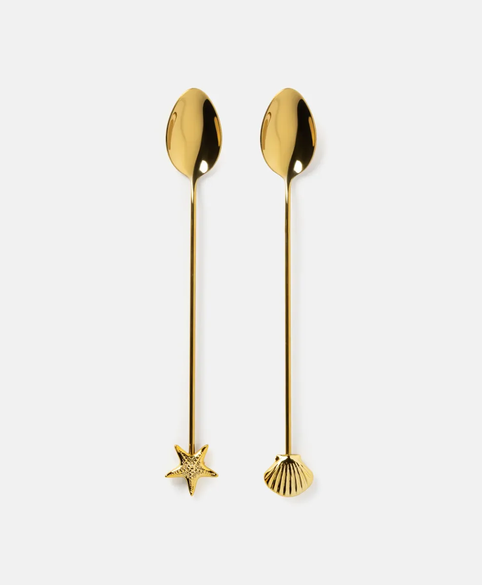 Set di 2 cucchiaini dorati da latte