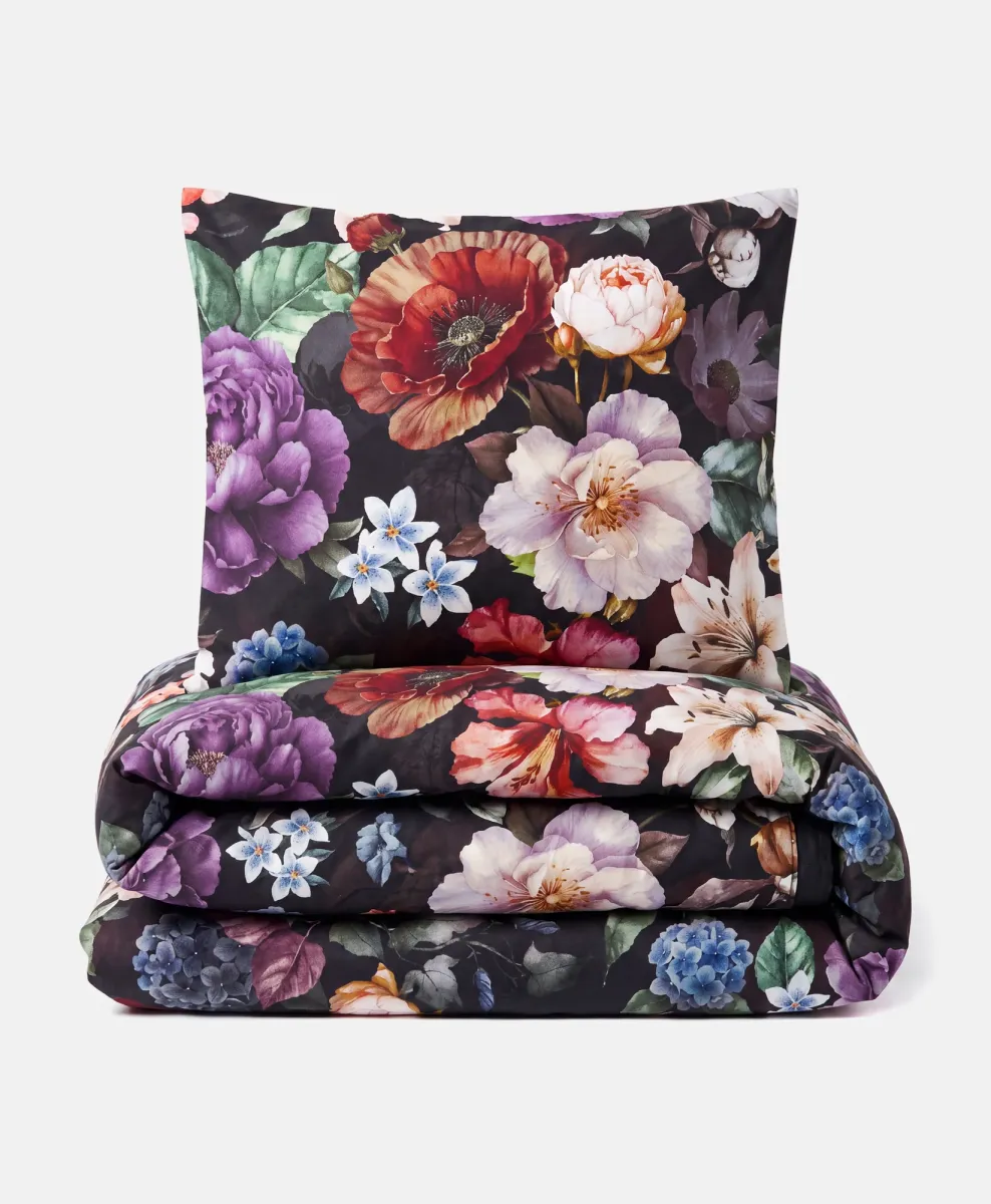 Set di 3 elementi da letto in microfibra a fiori scuri