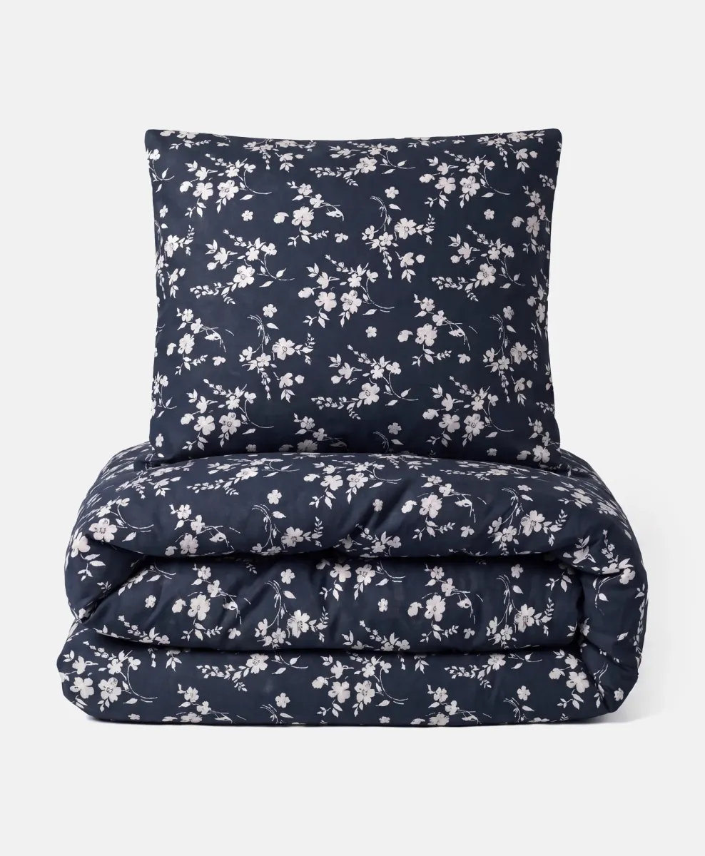 Set di 3 elementi di biancheria da letto blu scuro a fiorellini