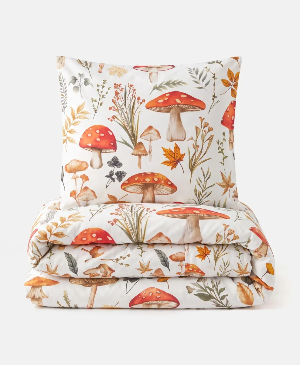 Set di 3 elementi di biancheria da letto in microfibra con foglie e funghi