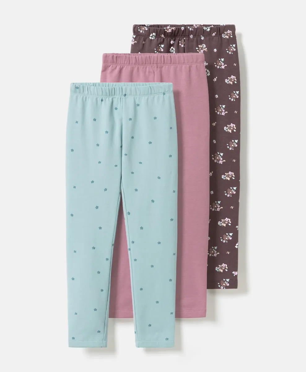 Set di 3 leggings felpati da bambina in 100% cotone