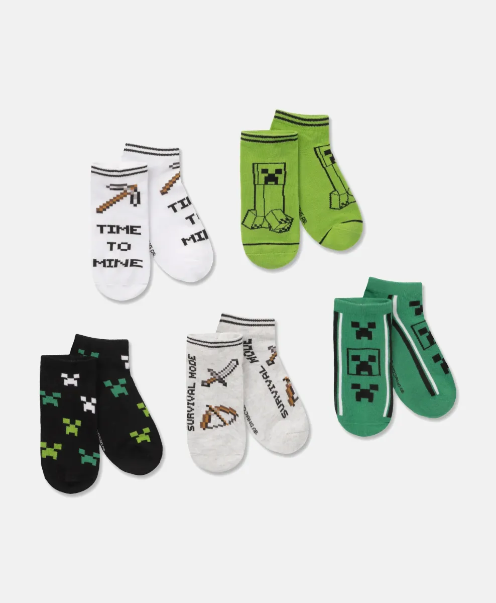Set di 5 paia di calzini fantasmini con motivi Minecraft