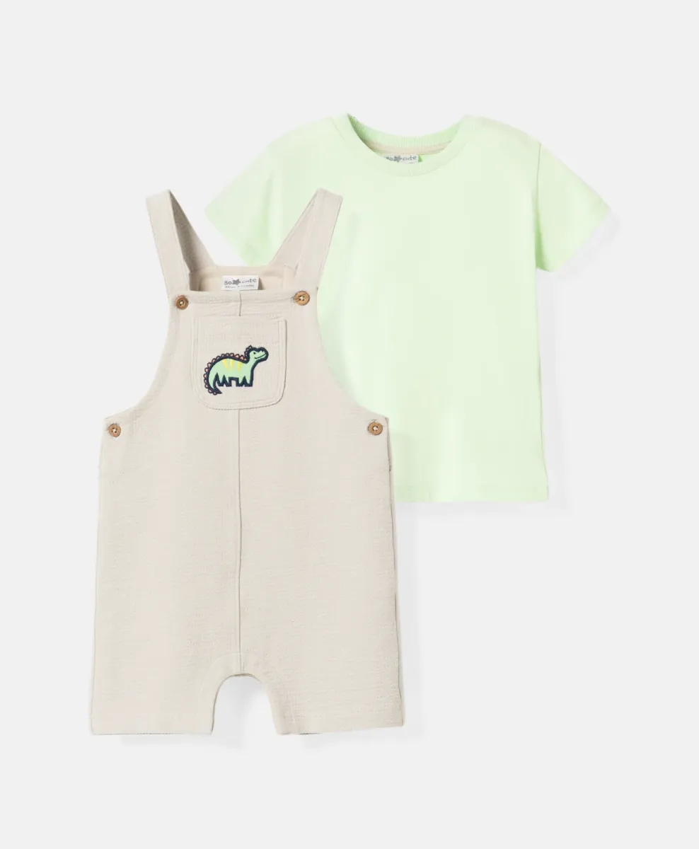 Set neonato con dinosauro salopette e maglietta