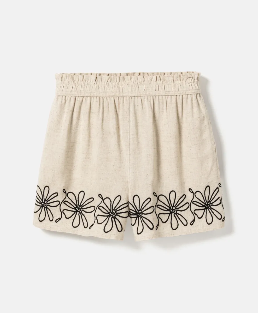 Shorts beige con ricamo da donna