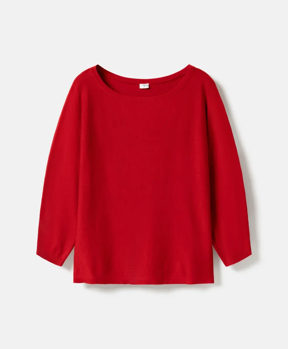 Sweter damski czerwony z rękawami kimono