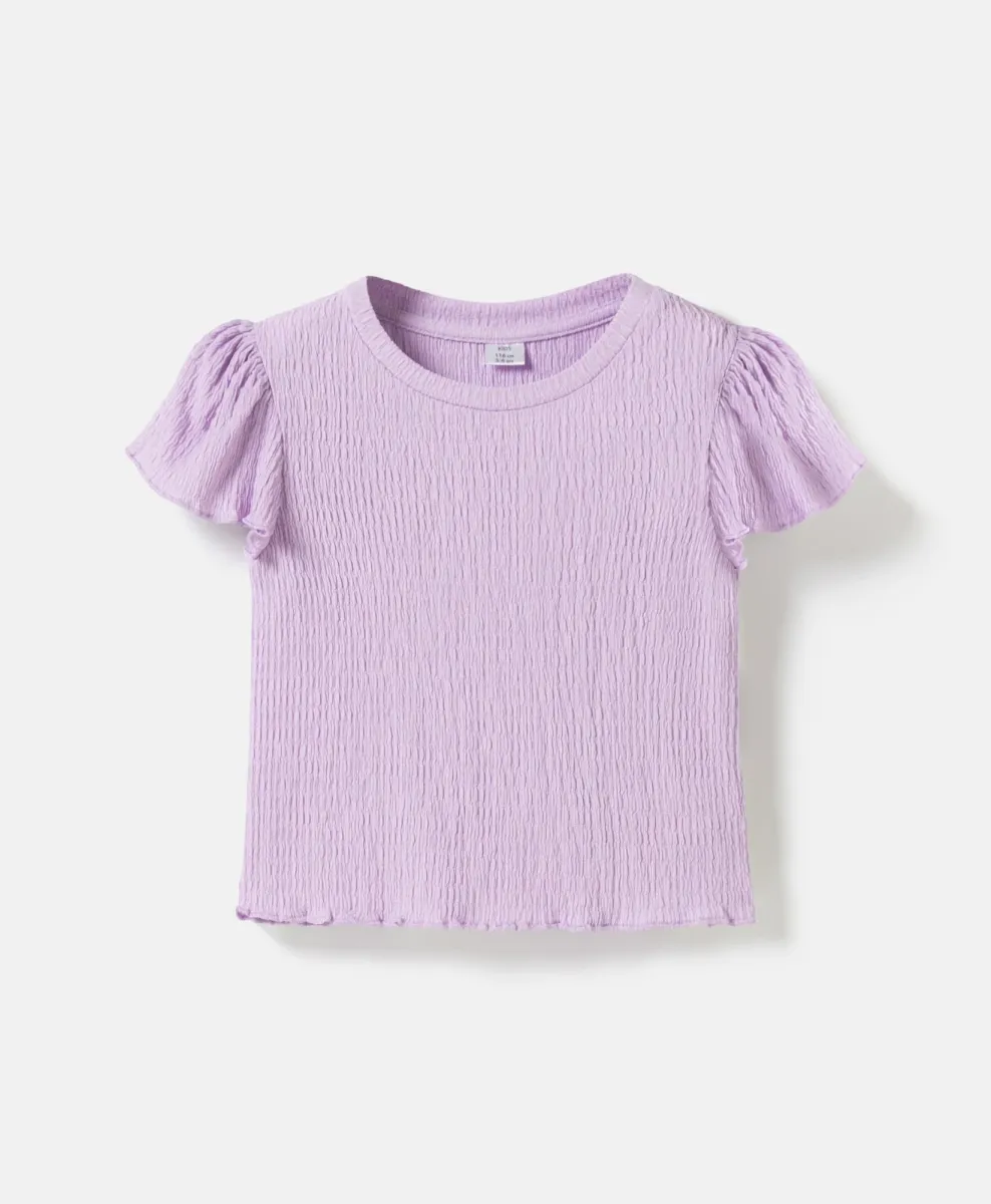 T-shirt arricciata viola da bambina