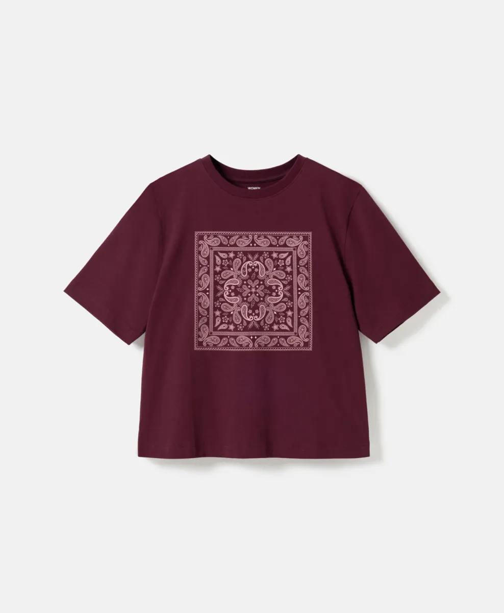T-shirt da donna bordeaux a maniche corte