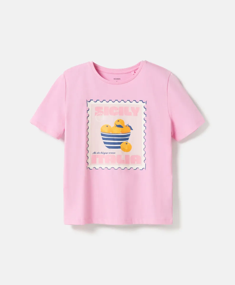 T-shirt da donna con stampa di arance in 100% cotone